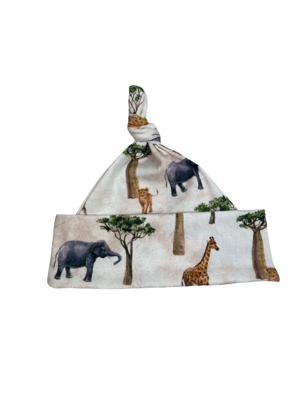 Chapeau à noeud motifs éléphants et arbres