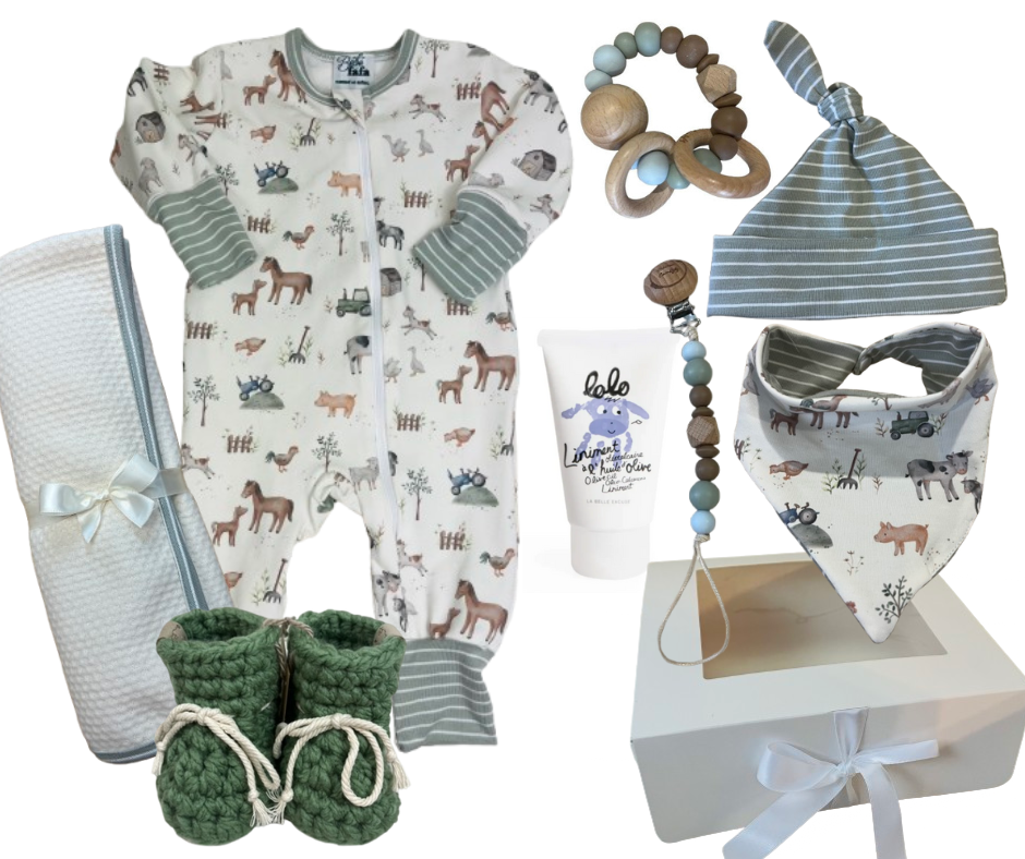 Panier cadeau doux câlin motifs de ferme