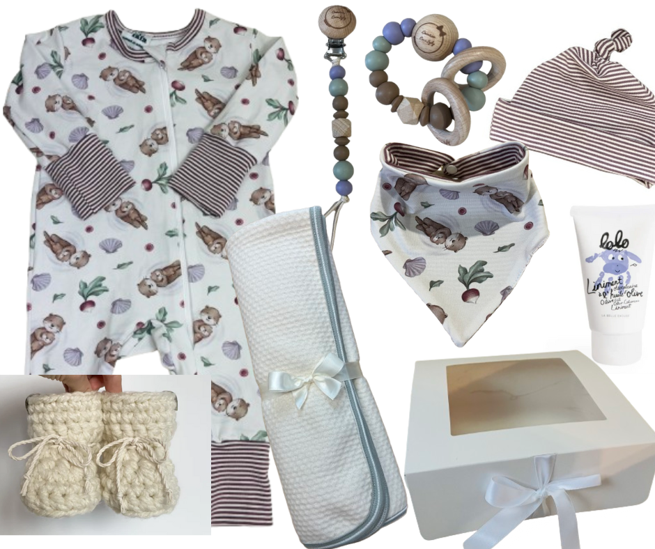 Panier cadeau doux câlin motifs loutres