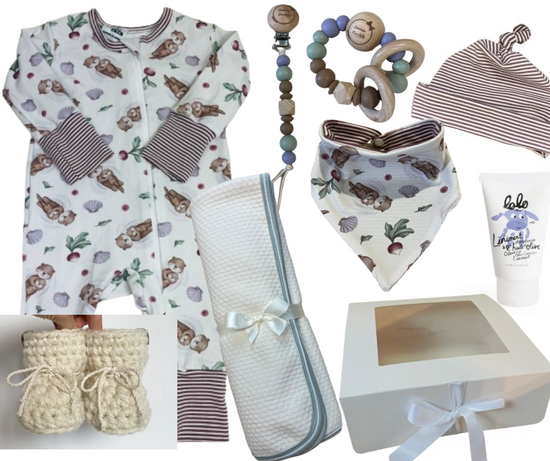 Panier cadeau doux câlin motifs loutres