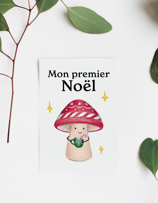 Carte-étape mon premier noel champignons festifs