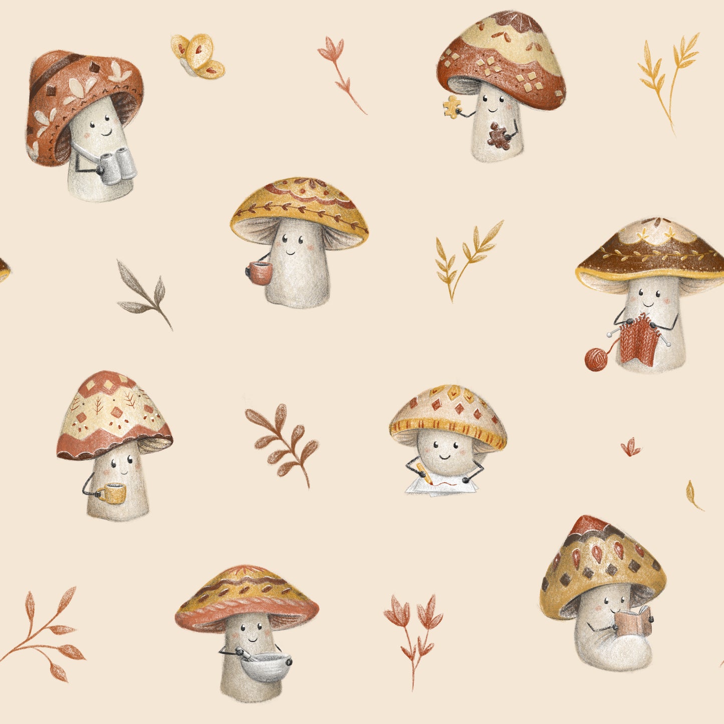 Doudou peluche ultra douce motifs champignons