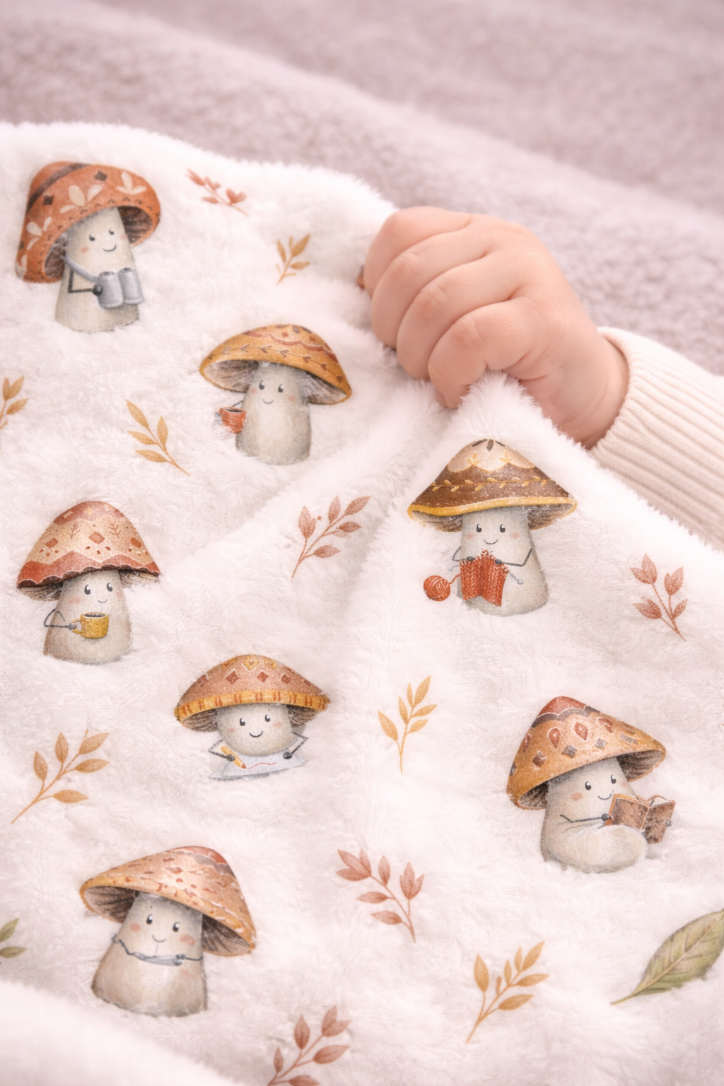 Doudou peluche ultra douce motifs champignons
