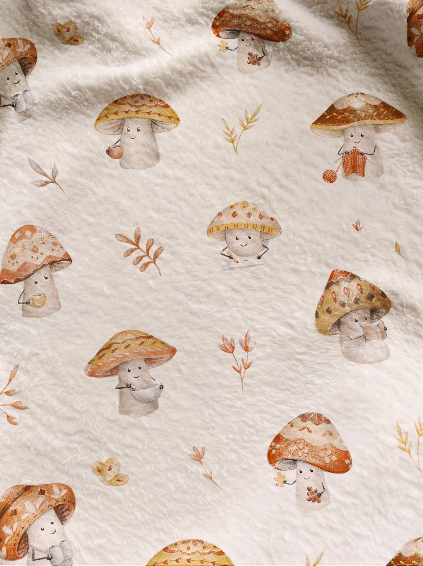 Doudou peluche ultra douce motifs champignons