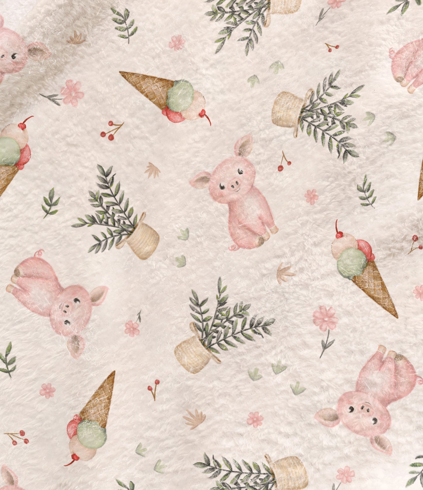 Doudou peluche ultra douce motifs cochons et crème glacée