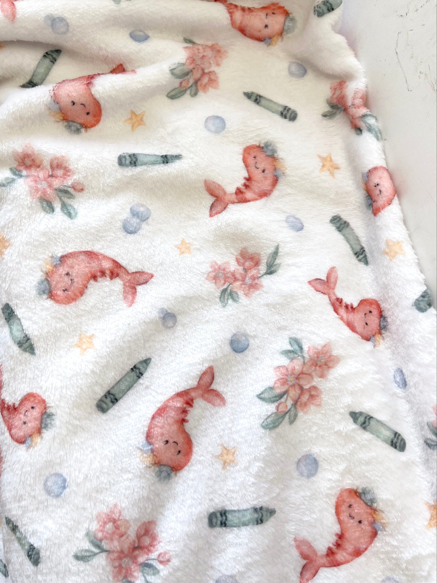 Doudou peluche ultra douce motifs crevettes