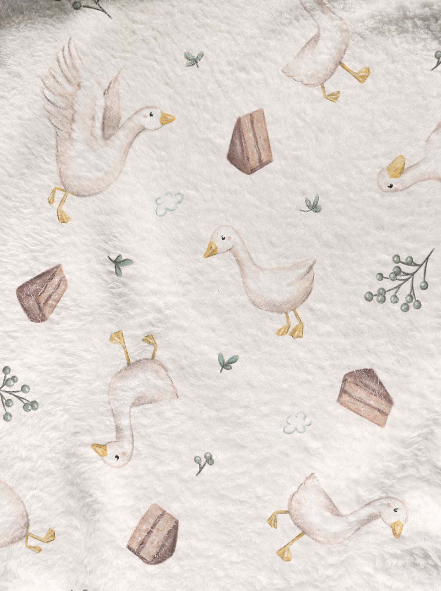 Doudou peluche ultra douce motifs Oies et chocolat