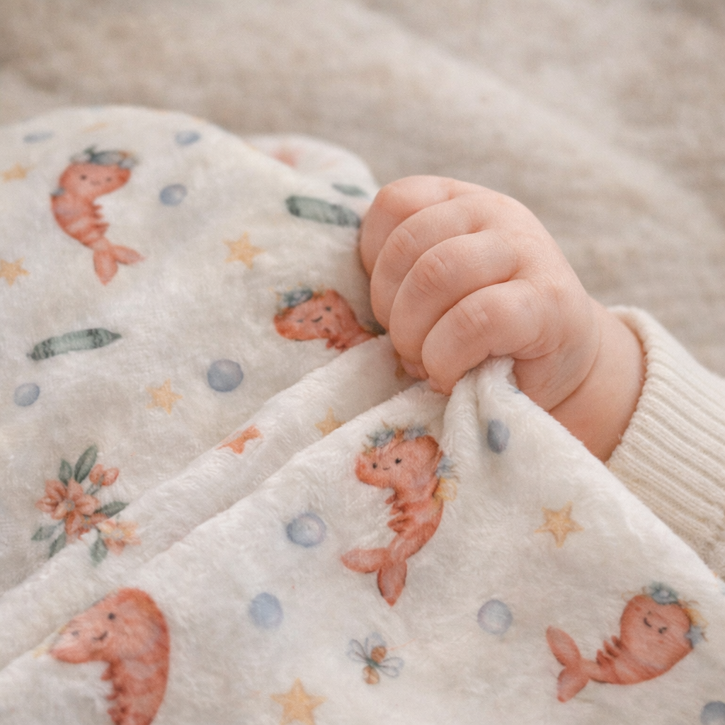 Doudou peluche ultra douce motifs crevettes