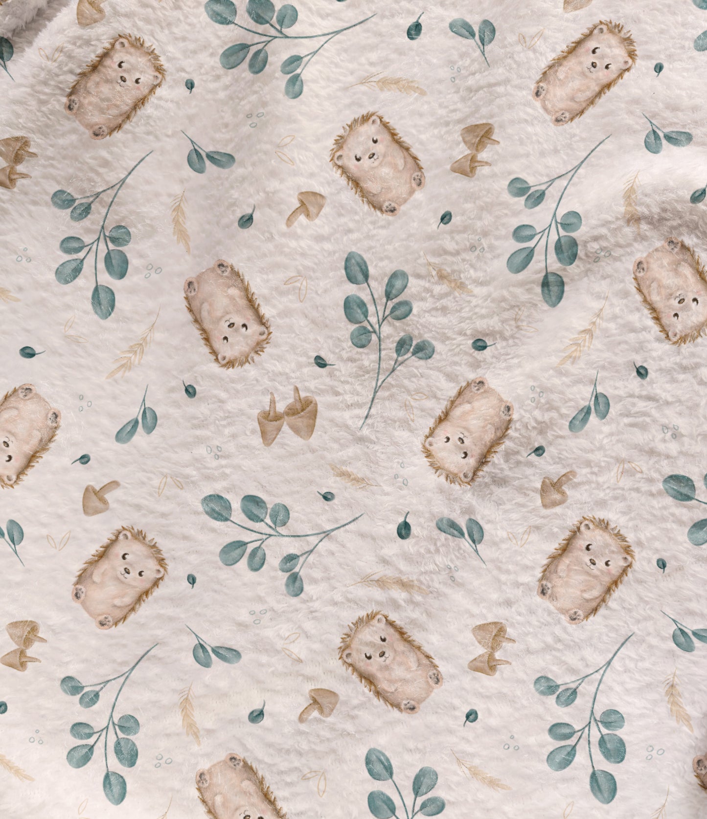 Doudou peluche ultra douce motifs hérissons et champignons