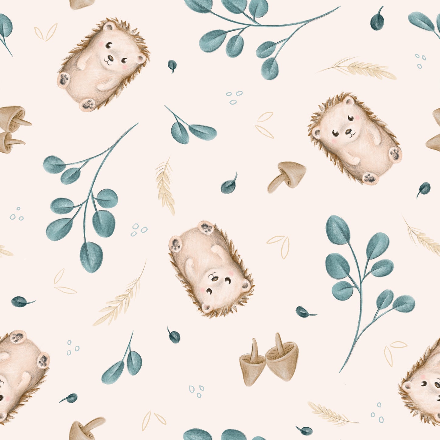 Doudou peluche ultra douce motifs hérissons et champignons