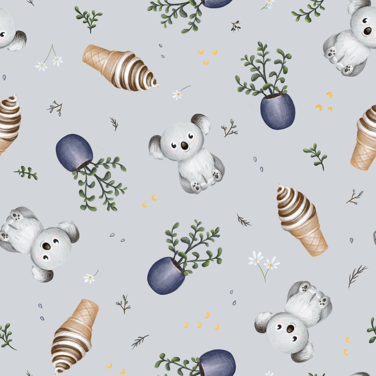 Doudou peluche ultra douce motifs koalas et crème glacée