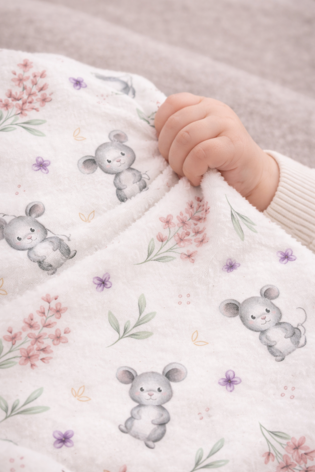 Doudou peluche ultra douce motifs souris et lavande