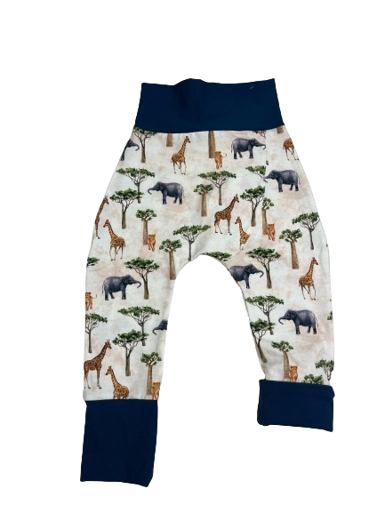 Pantalon évolutif à motifs éléphants et arbres