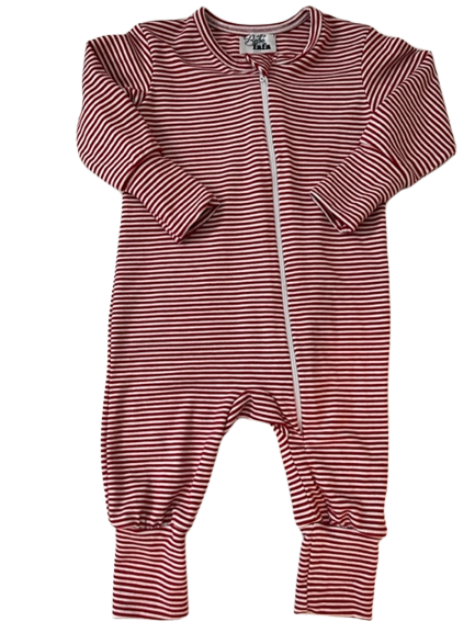 Pyjama festif évolutif rayé rouge à zip en bambou
