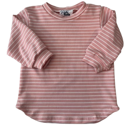 T-shirt manches longues à rayures corail