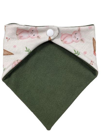 bandana à motifs de cochons et crème glacée- réversible vert kaki