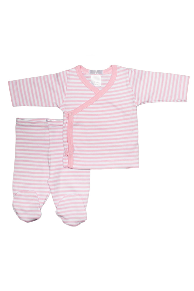 Pyjama 2 pièces chandail cache-cœur et pantalon à rayures roses