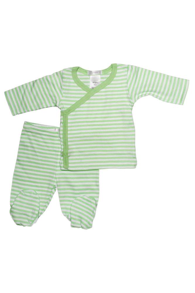 
                  
                    Pyjama 2 pièces chandail cache-cœur et pantalon à rayures vertes
                  
                